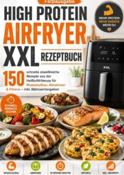 High Protein Airfryer XXL Rezeptbuch – Farbausgabe 150 schnelle eiweißreiche Rezepte aus der Heißluftfritteuse für Muskelaufbau, Abnehmen & Fitness eBook