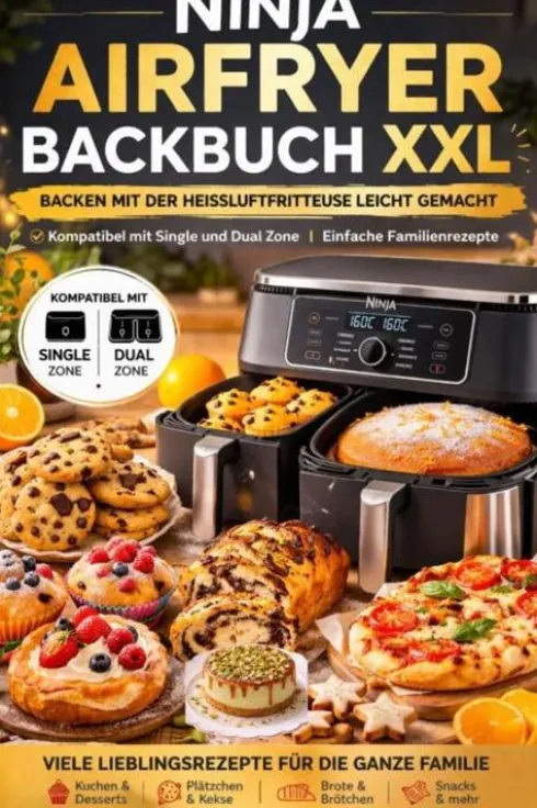 Ninja Airfryer Backbuch XXL: Backen mit der Heißluftfritteuse leicht gemacht | Kompatibel mit Single und Dual Zone | Einfache Familienrezepte eBook